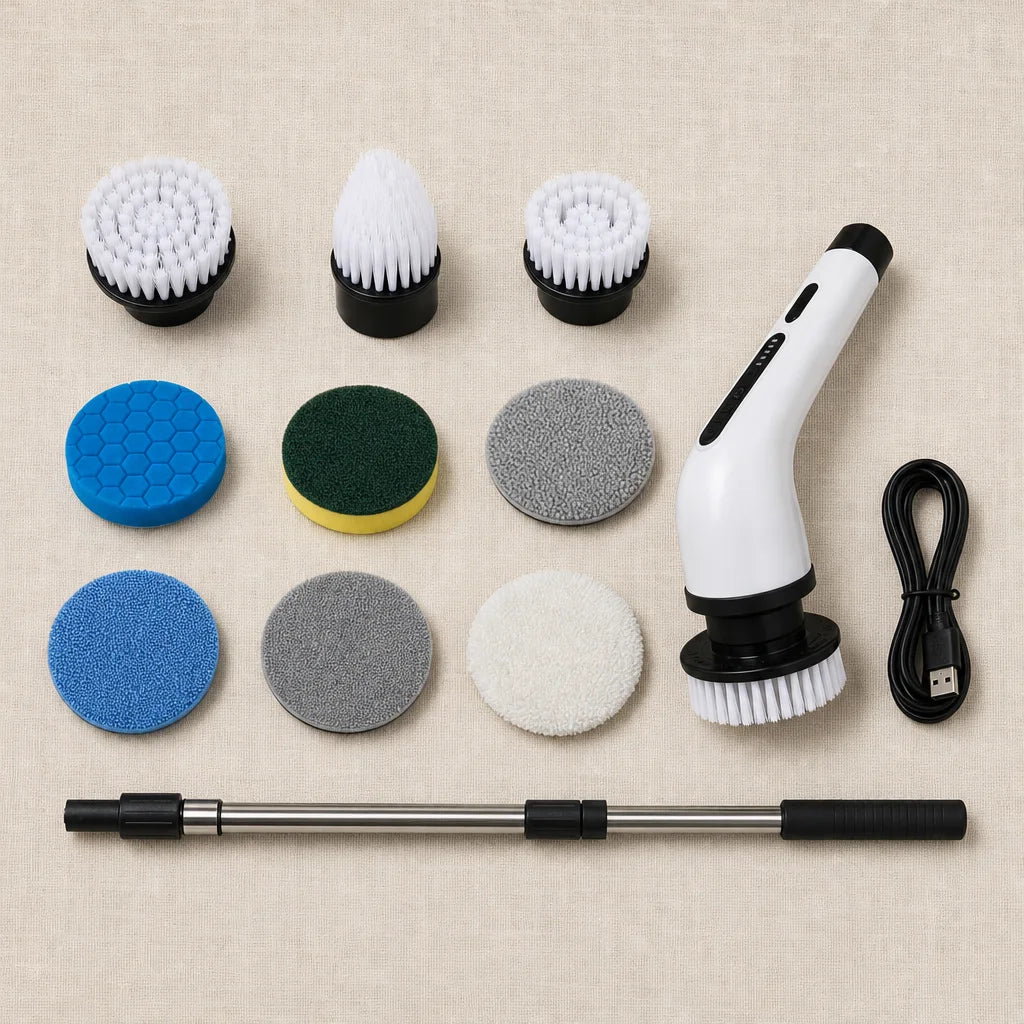 The Reset Brush Exact 9 Attachments Flat Lay